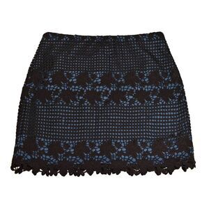 LOFT Black Lace Overlay Shift Skirt Womens 10P Petite Mini Dressy